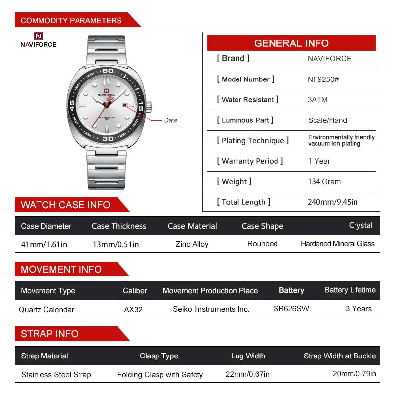 NAVIFORCE Watch 9250 Business Waterproof Quartz Watch.