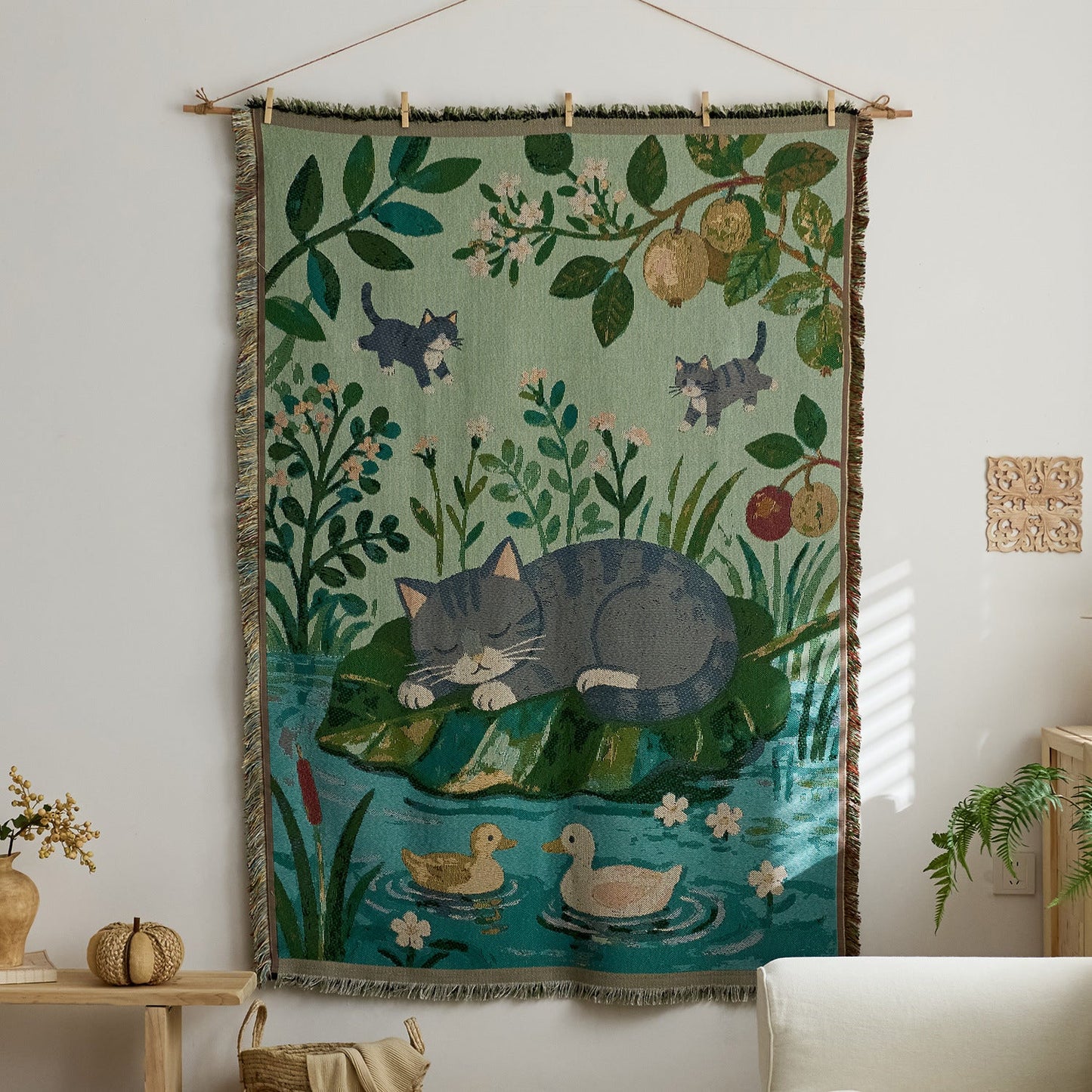 Home Decor Tapestry-Summer rhyme leisurely meow