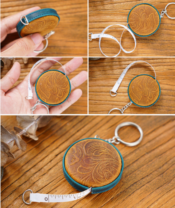 Crazy Horse leather handmade tape measure (solid color/engraved)