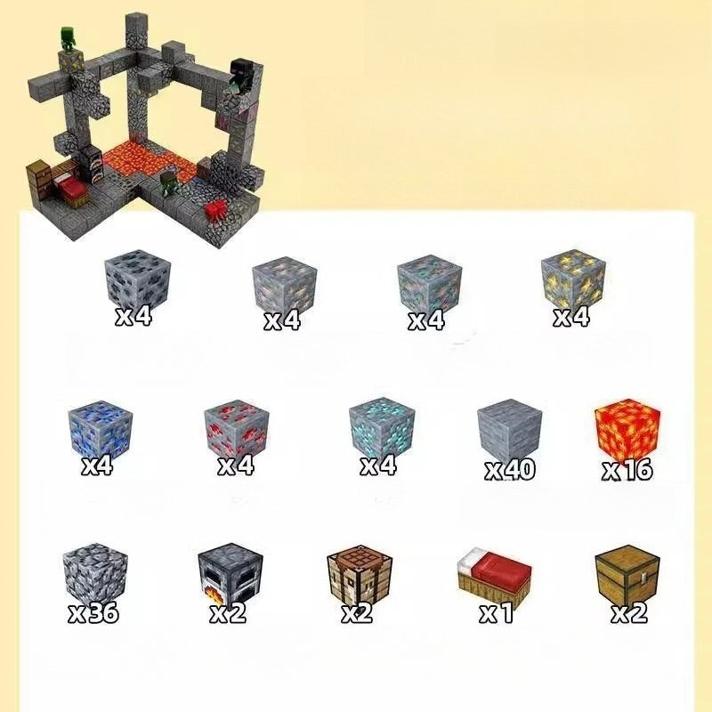 PIXEL CUBE Magnetic- [Mine Exploration] -128pcs+4dolls