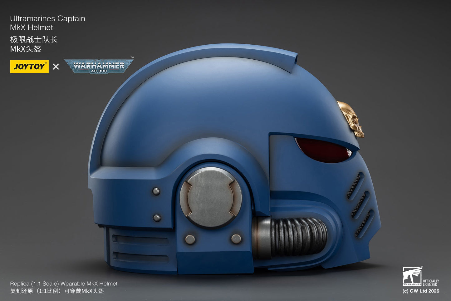 Ultramarines Captain MkX Helmet & Display Stand- Warhammer 40k 1/1 Action Figure By JOYTOY