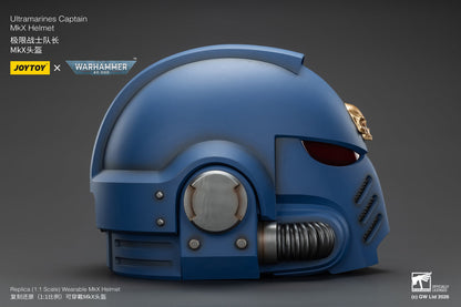 Ultramarines Captain MkX Helmet & Display Stand- Warhammer 40k 1/1 Action Figure By JOYTOY