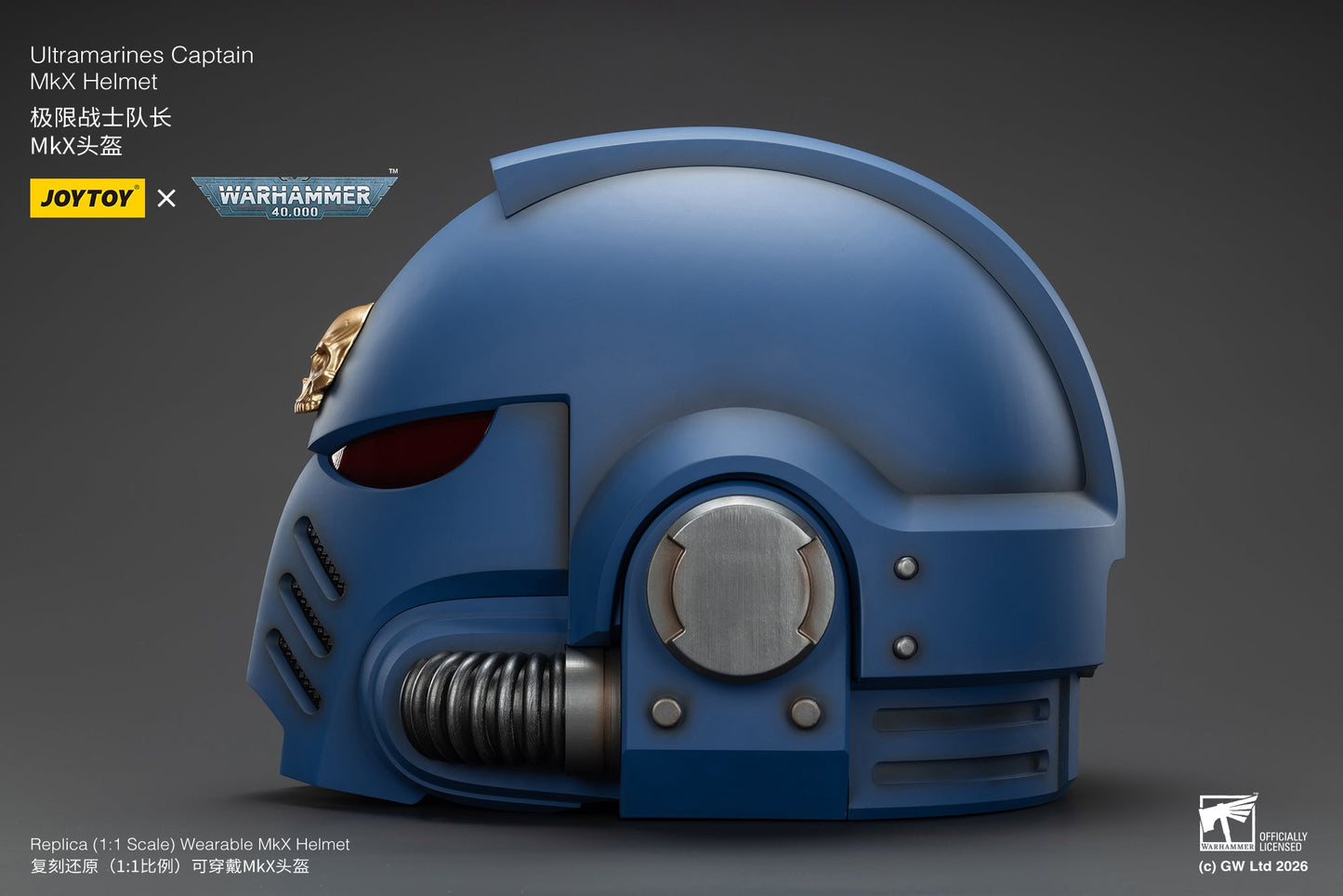 Ultramarines Captain MkX Helmet & Display Stand- Warhammer 40k 1/1 Action Figure By JOYTOY