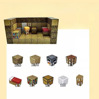 PIXEL CUBE Magnetic-[Wooden Cabin]-80pcs+3dolls