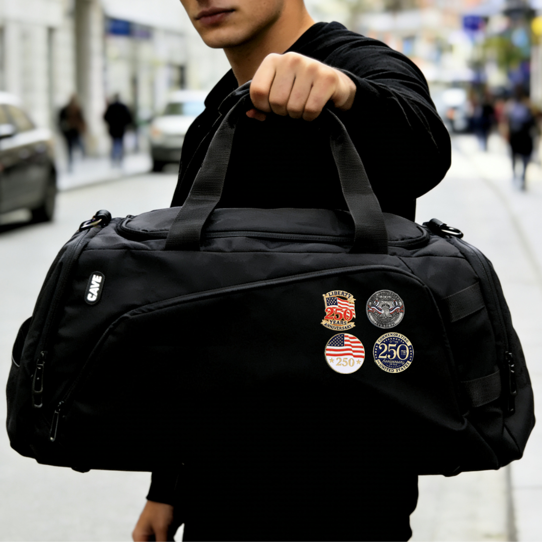 US Flag 250 Travel Enamel Pin for Backpacks  by CAVE