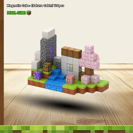 PIXEL CUBE Magnetice- [Sakura Cabin] 110pcs + 4 Dolls