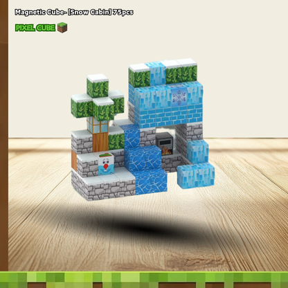 PIXEL CUBE Magnetice- [Snow Cabin] 75pcs + 2 Dolls
