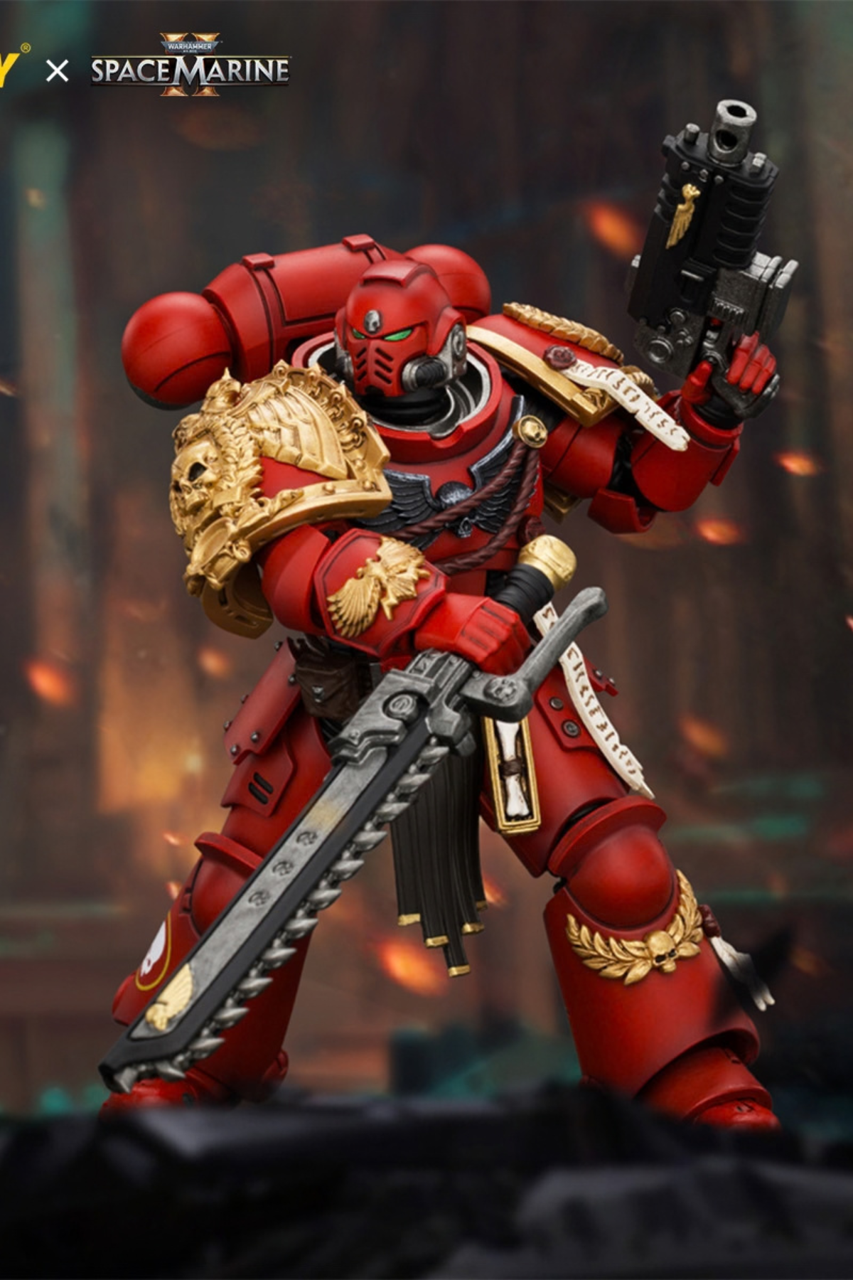 Game Edition Blood Angels Veteran with Bolt Rifle, Chainsword and Bolt Pistol and Plasma Pistol - Warhammer 40k 1/18 Action Figure By JOYTOY