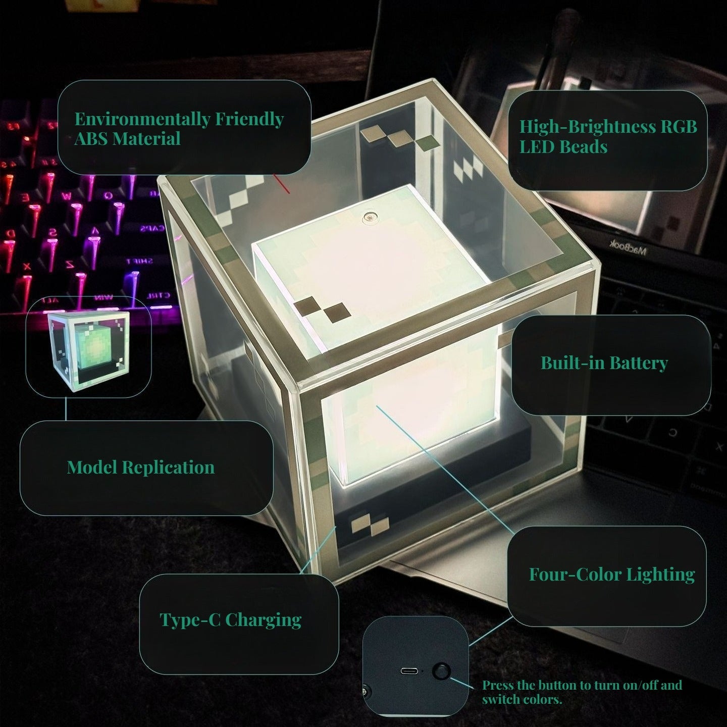 Pixel Worlds-Tabletop ornament night light- four colors optional