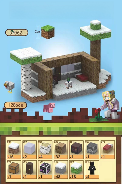 PIXEL CUBE Magnetic- [Snow Cabin] -128pcs+4dolls