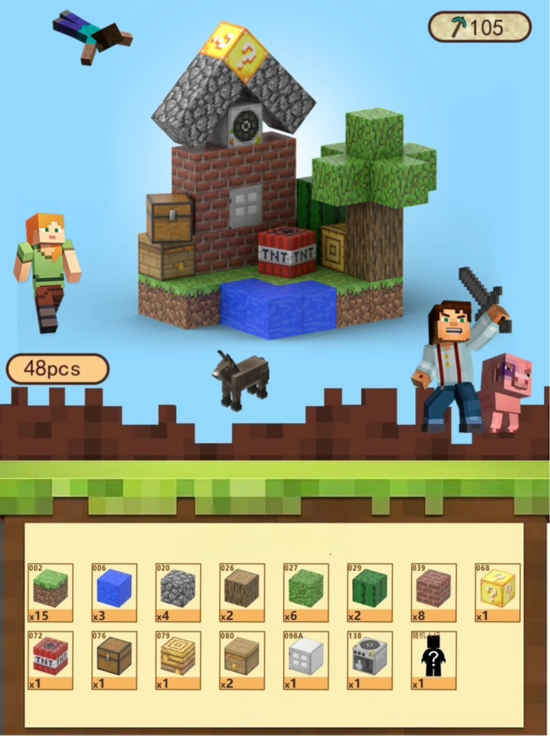 PIXEL CUBE Magnetice- [Hidden Cabin] 48pcs+2 dolls