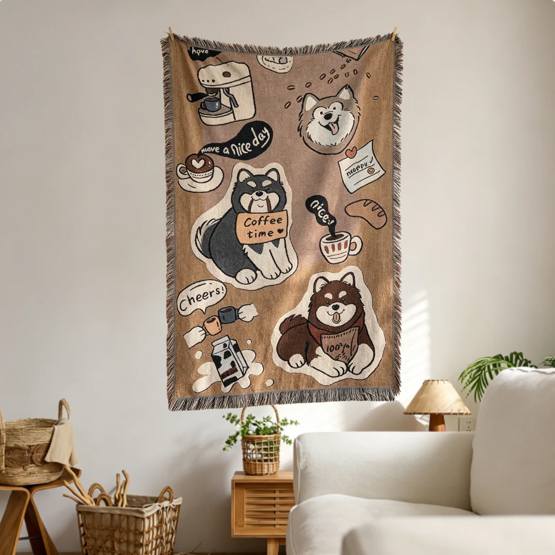 Home Decor Tapestry- Happy Planet for Coffee Puppies