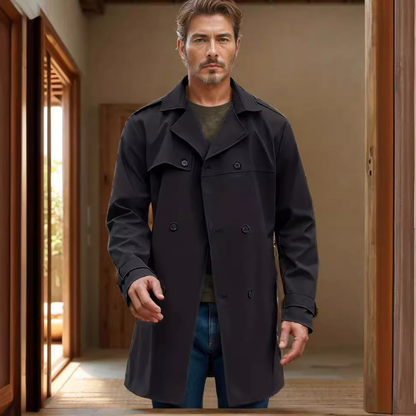 Double Breasted  Black Coat -Black