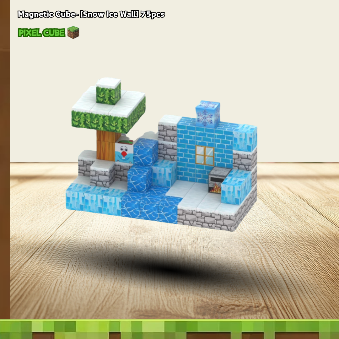 PIXEL CUBE Magnetice- [Snow Ice Wall] 75pcs + 2 dolls