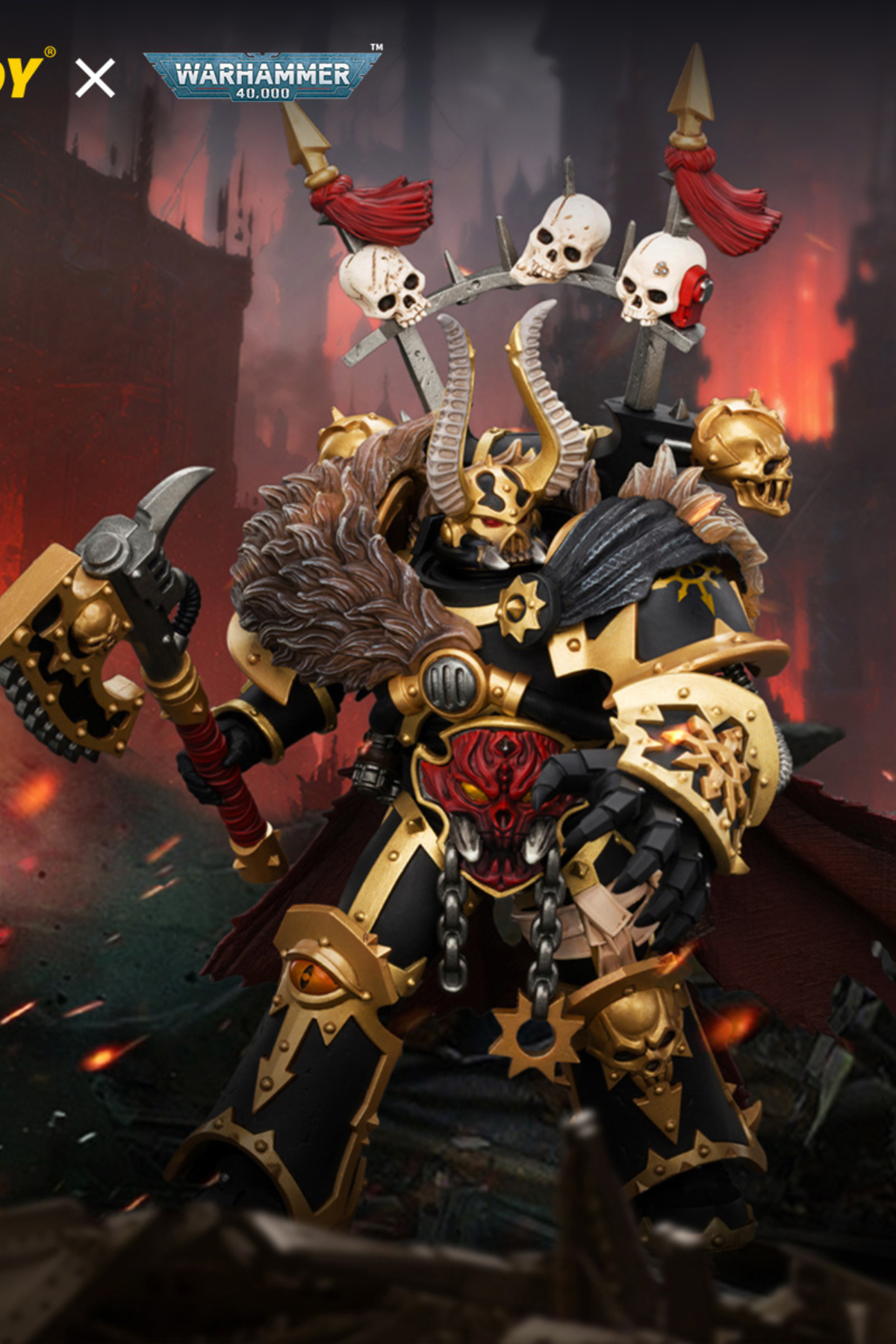 Black Legion Chaos Lord with Power Fist, Plasma Pistol and Astartes Chainblade - Warhammer 40K 1/18 Action Figure By JOYTOY