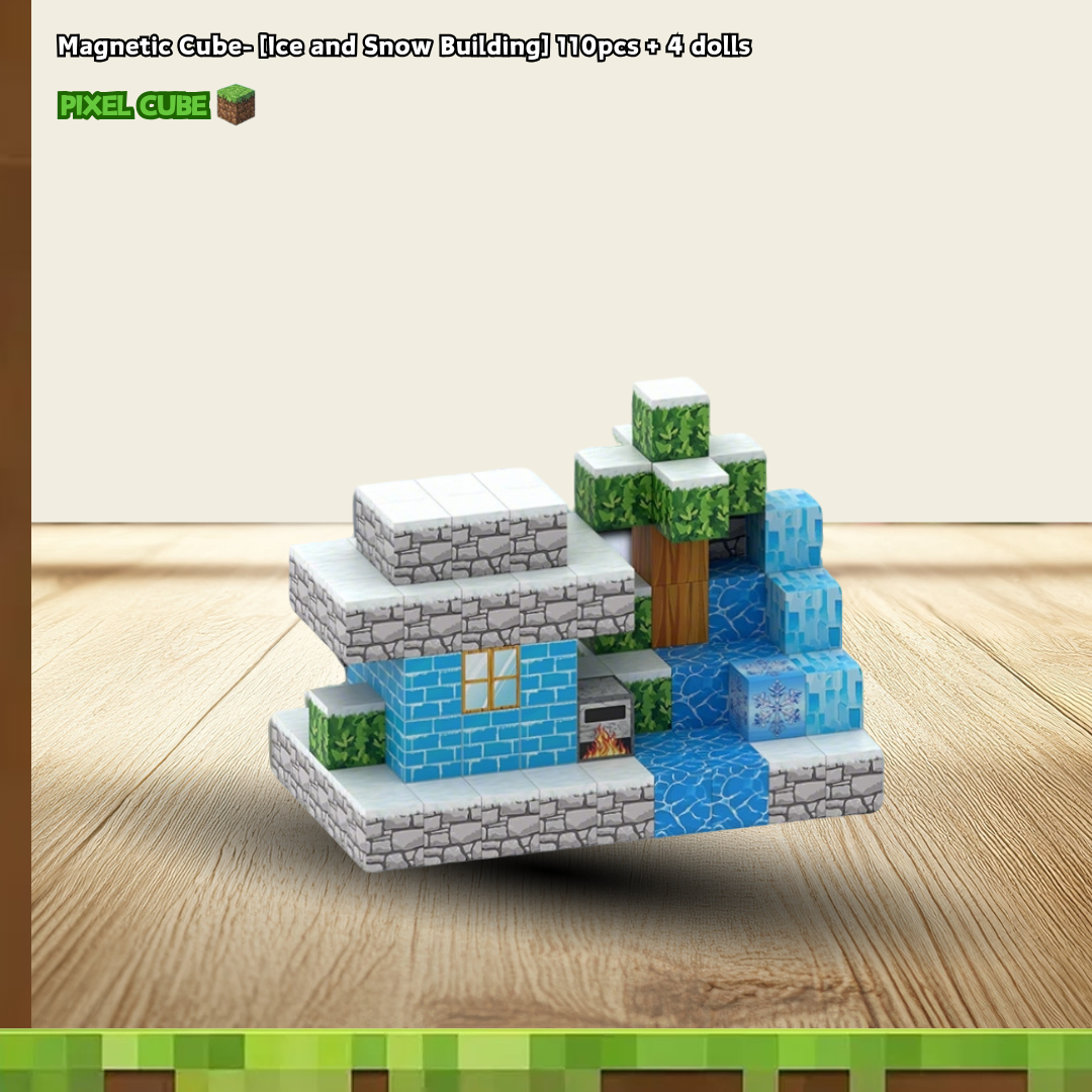 PIXEL CUBE Magnetice- [Ice and Snow Building] 110pcs + 4 dolls