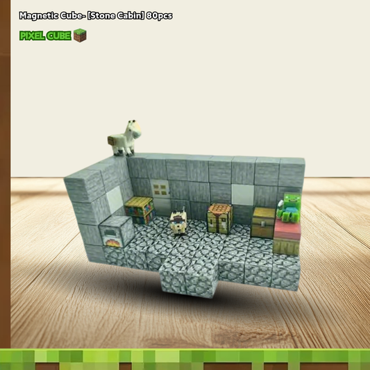PIXEL CUBE Magnetic- [Stone Cabin] 80pcs+3dolls