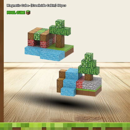 PIXEL CUBE Magnetice- [Creekside Cabin] 48pcs+2 dolls