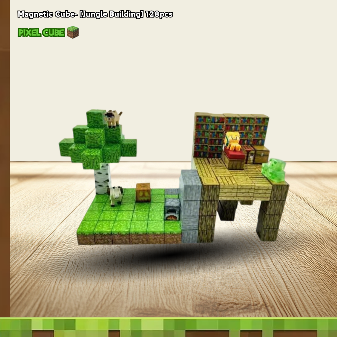 PIXEL CUBE Magnetic- [Jungle Building] 128pcs+4dolls