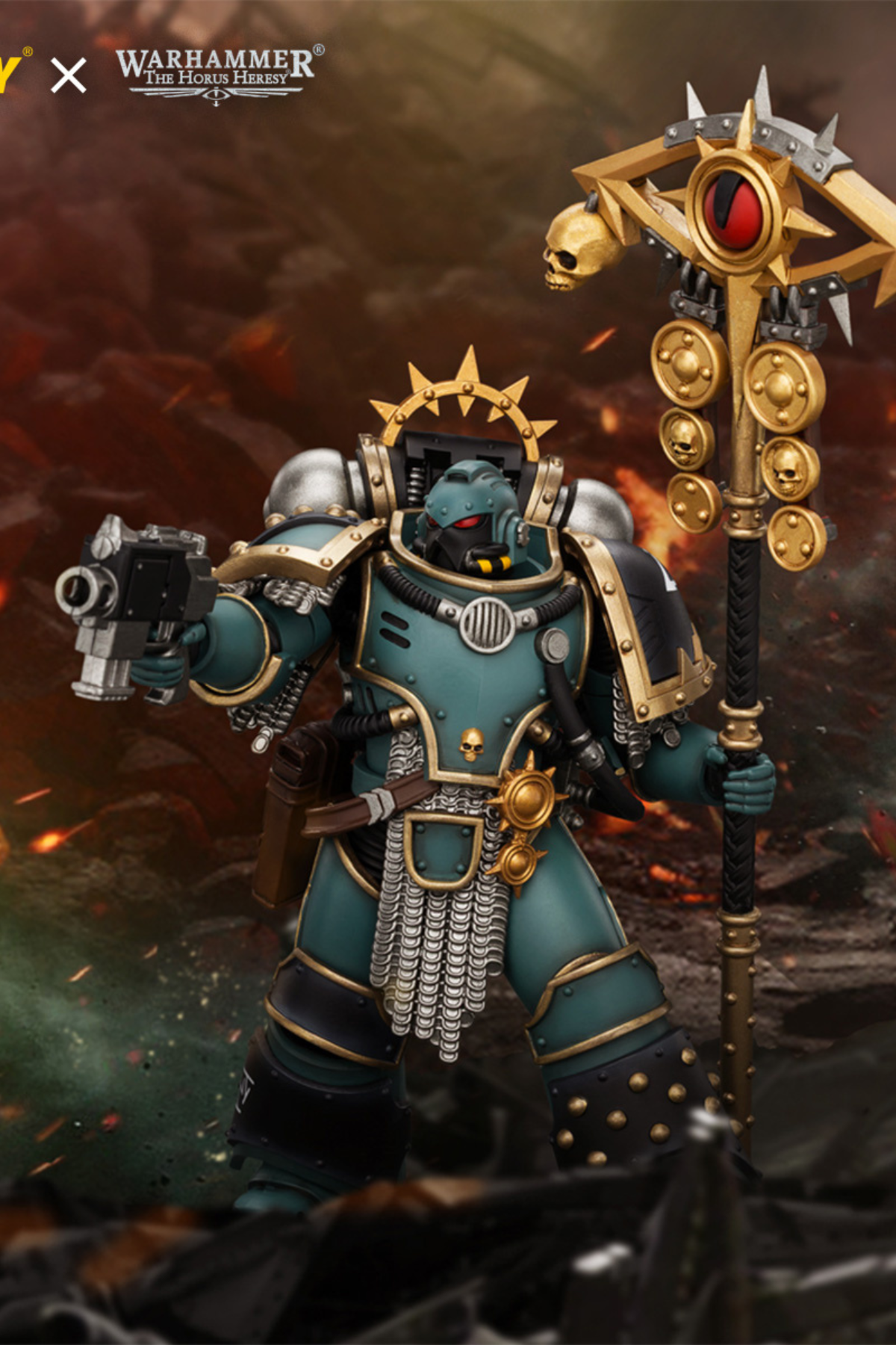 Sons of Horus Herald Consul with Icon of Allegiance, Bolt Pistol and Power Weapon - "The Horus Heresy" Warhammer 1/18 Action Figure By JOYTOY
