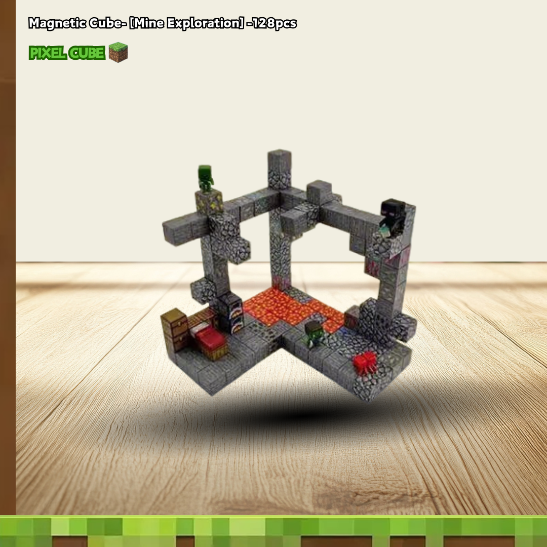 PIXEL CUBE Magnetic- [Mine Exploration] -128pcs+4dolls