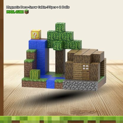 PIXEL CUBE Magnetice-[Snow Cabin]75pcs + 2 Dolls