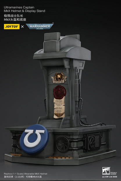Ultramarines Captain MkX Helmet & Display Stand- Warhammer 40k 1/1 Action Figure By JOYTOY