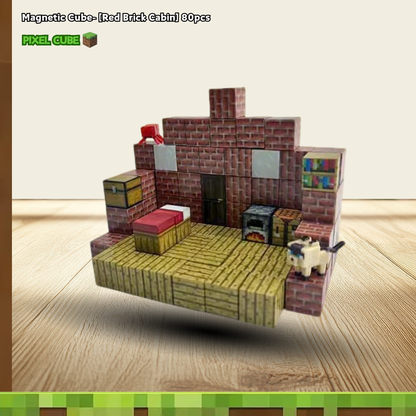PIXEL CUBE Magnetic- [Red Brick Cabin] 80pcs+3dolls