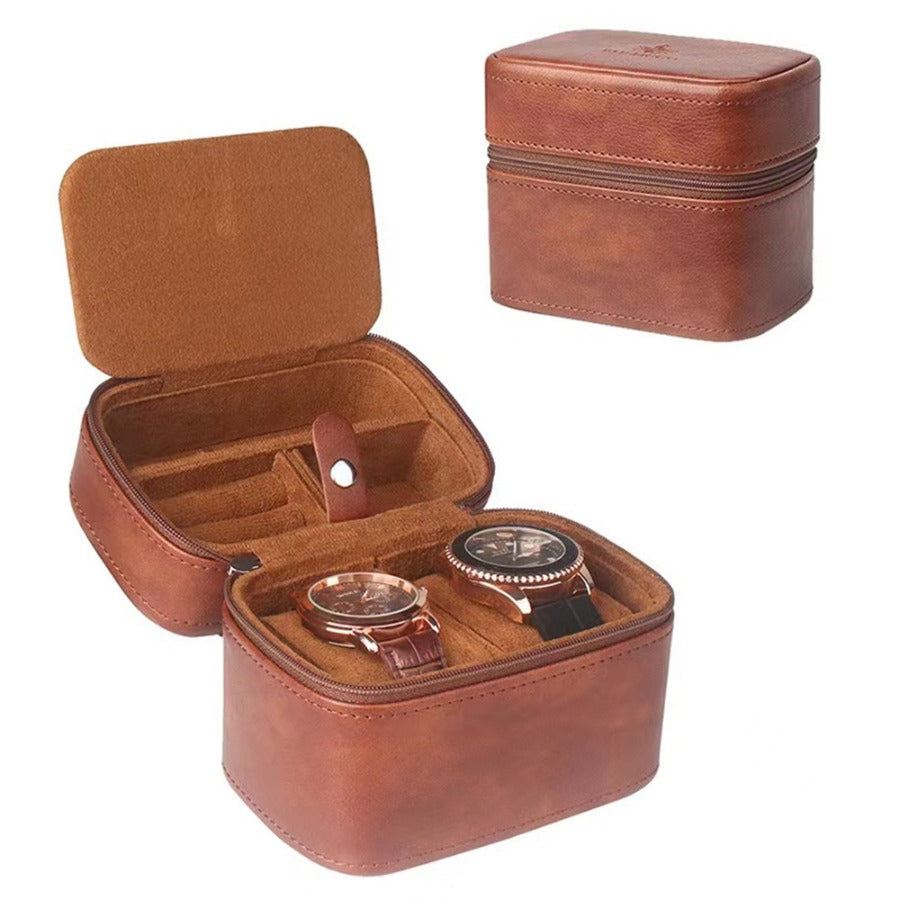 Pu Leather Lychee Pattern Watch Box - with Zipper