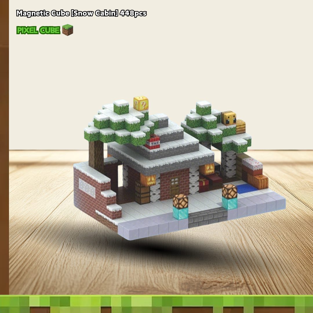 PIXEL CUBE Magnetic- [Snow Cabin] 448pcs+14dolls