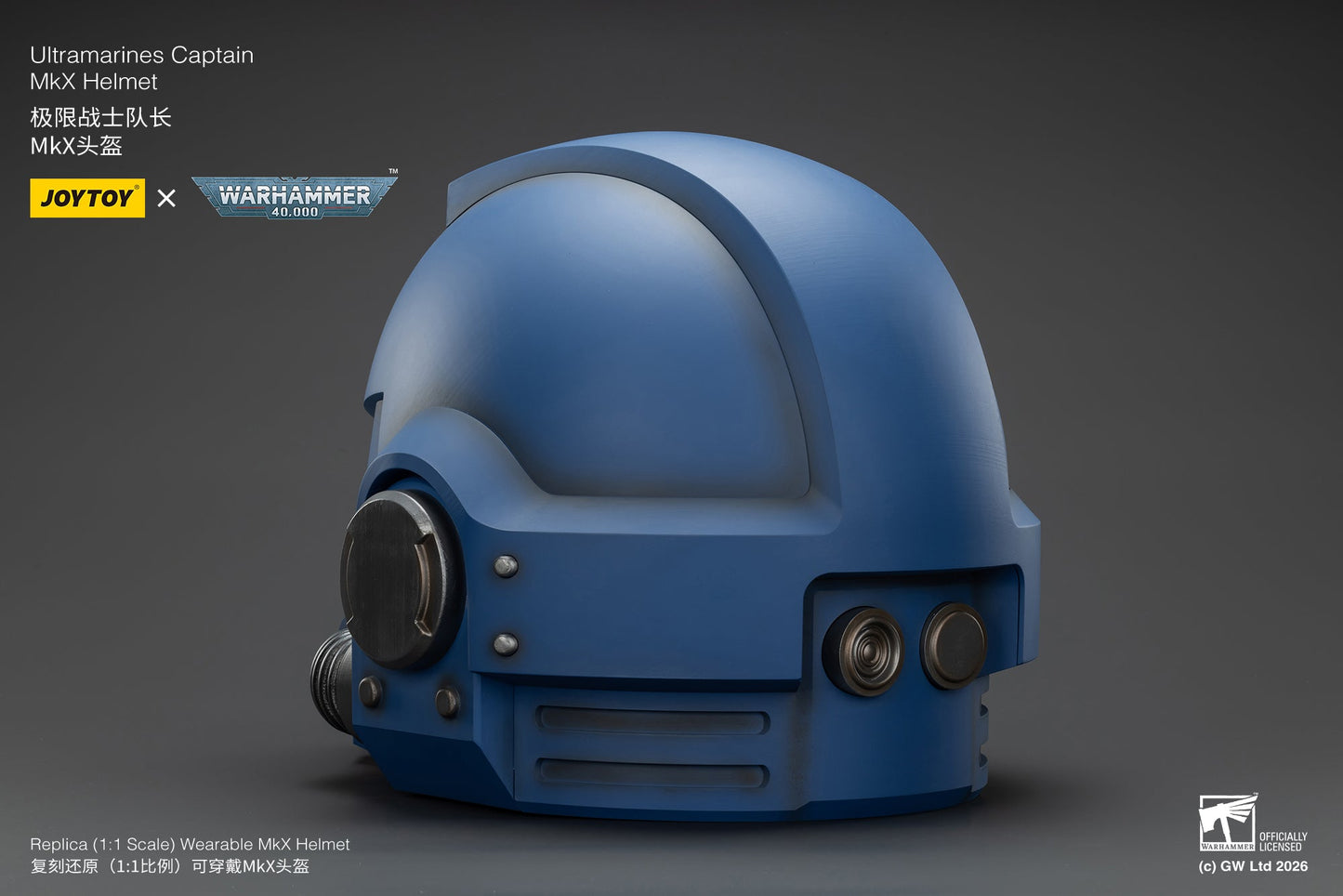 Ultramarines Captain MkX Helmet & Display Stand- Warhammer 40k 1/1 Action Figure By JOYTOY