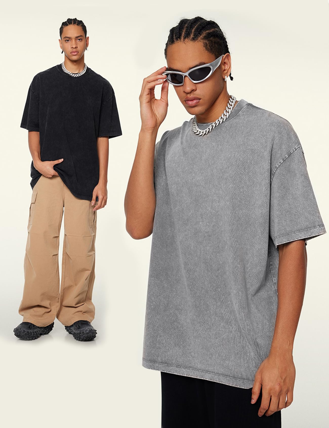 T-shirt (Washed Distressed Vintage Loose Dropped Shoulder)