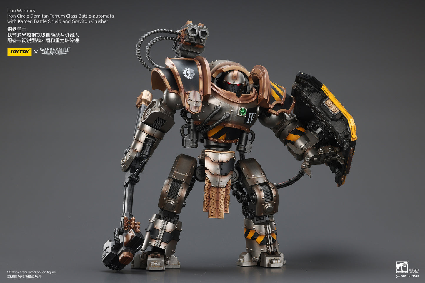 Iron Warriors Iron Circle Domitar-Ferrum Class Battle-automata with Karceri Battle Shield and Graviton Crusher- Warhammer "The Horus Heresy" Action Figure By JOYTOY