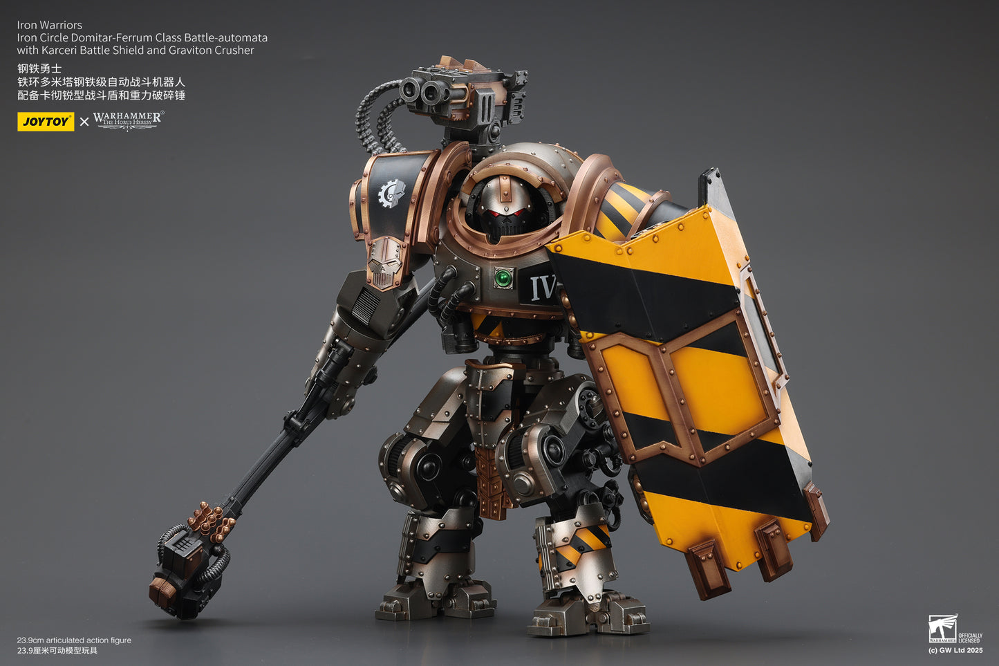 Iron Warriors Iron Circle Domitar-Ferrum Class Battle-automata with Karceri Battle Shield and Graviton Crusher- Warhammer "The Horus Heresy" Action Figure By JOYTOY