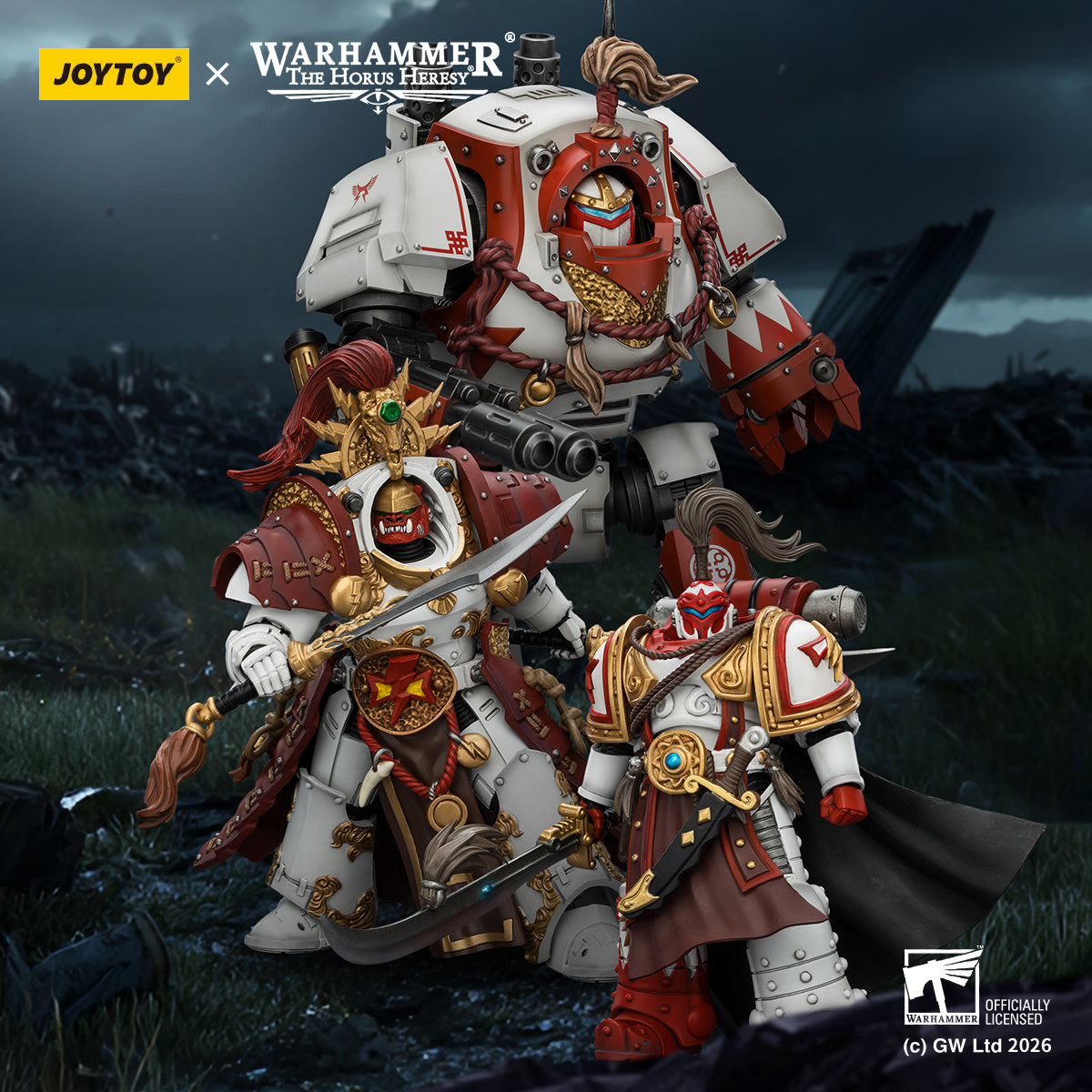 White Scars Qin Xa & Hibou Khan &Contemptor Dreadnought-Warhammer 40k 1/18 Action Figure By JOYTOY