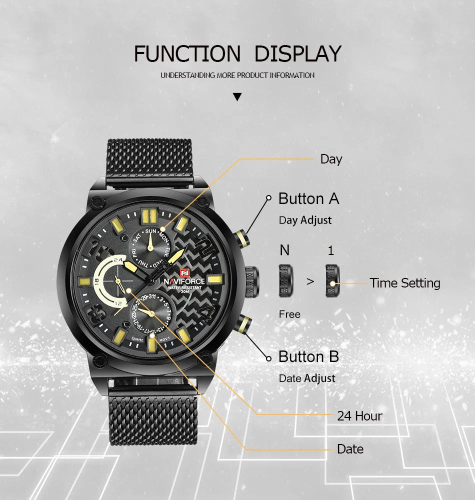 NAVIFORCE-9068 luxury leather quartz watch