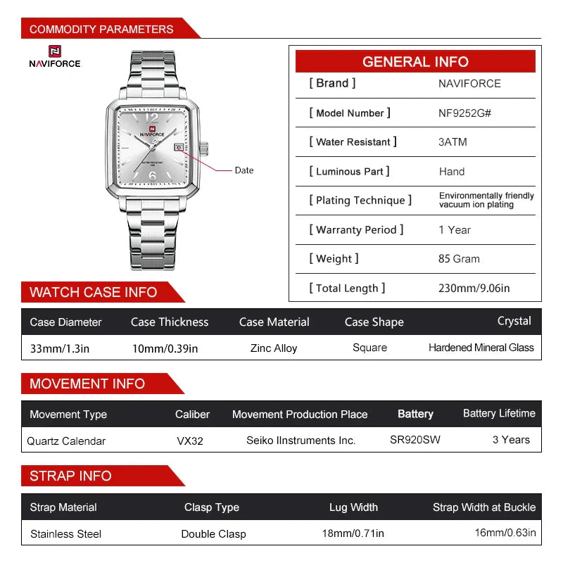 NAVIFORCE Watch 9252 Business Waterproof  Quartz Watch.
