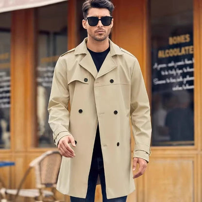 Double Breasted Khaki Coat -Khaki