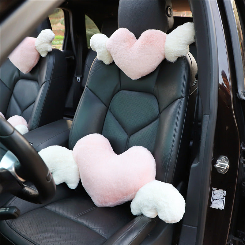 Plush Heart & Wings Car Headrest Neck Pillow