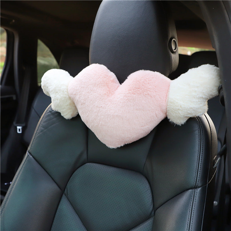 Plush Heart & Wings Car Headrest Neck Pillow