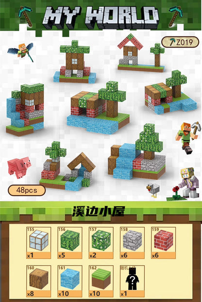 PIXEL CUBE Magnetice- [Creekside Cabin] 48pcs+2 dolls