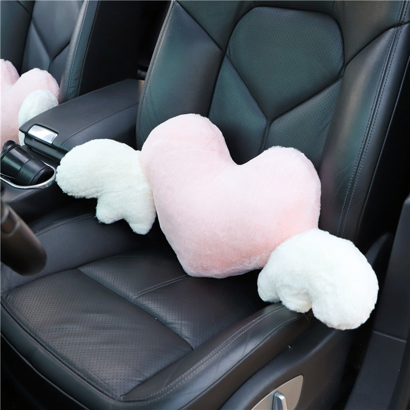 Plush Heart & Wings Car Headrest Neck Pillow