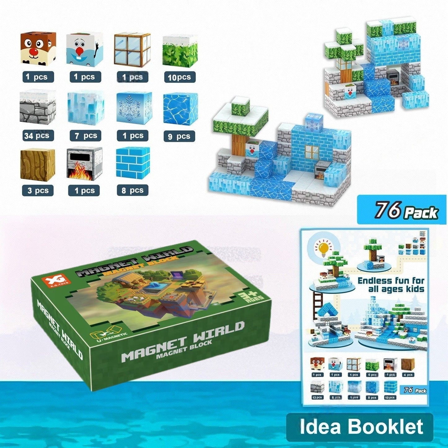 PIXEL CUBE Magnetice- [Amazon Ice and Snow] 76pcs