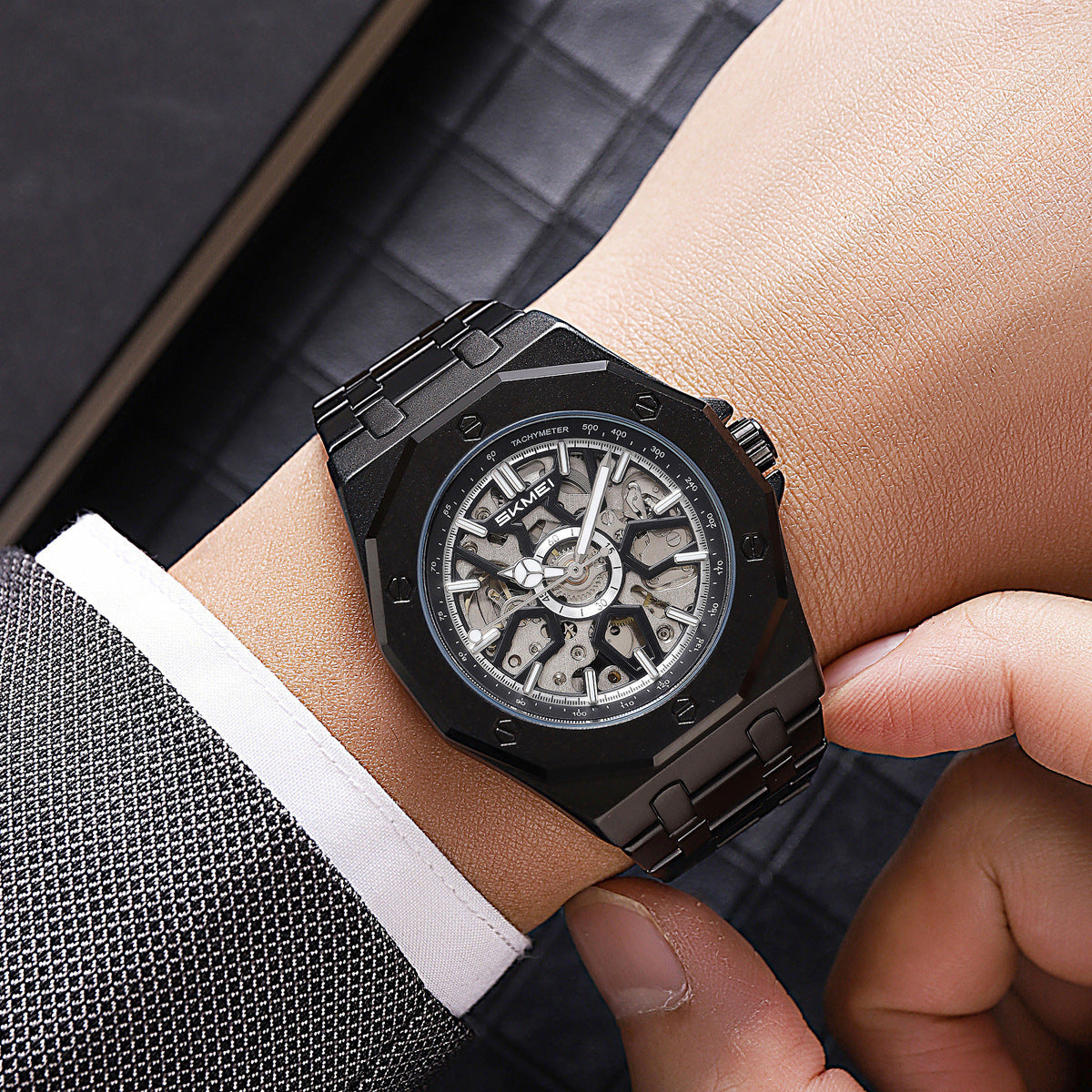 SKMEI Fashion Hollow Carved Square Men's Mechanical Watch-M036