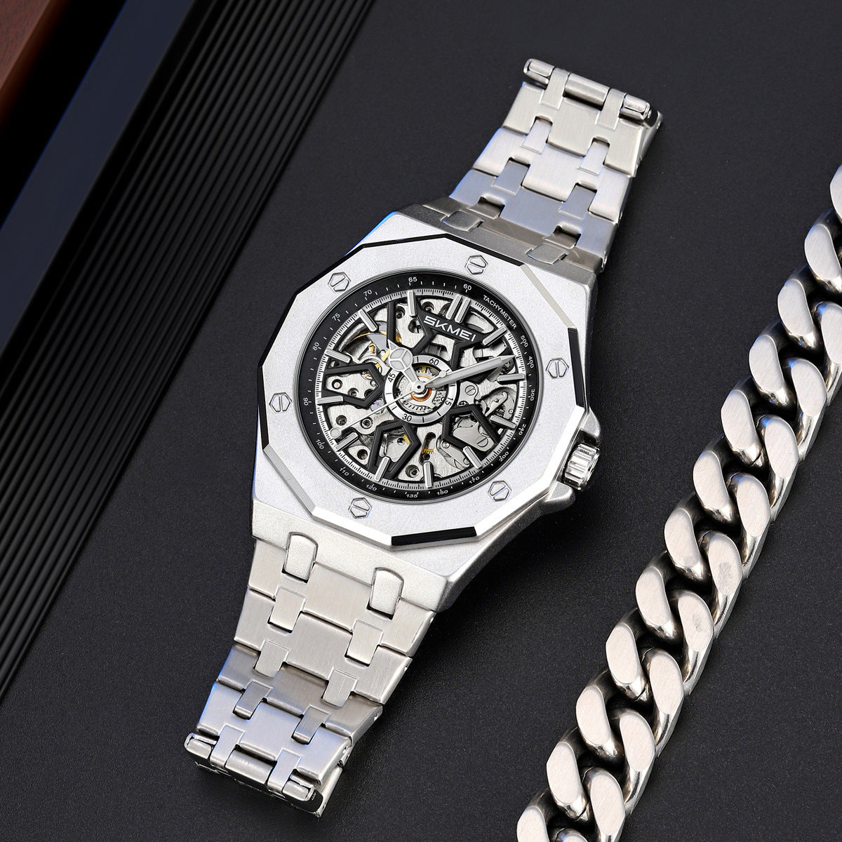 SKMEI Fashion Hollow Carved Square Men's Mechanical Watch-M036