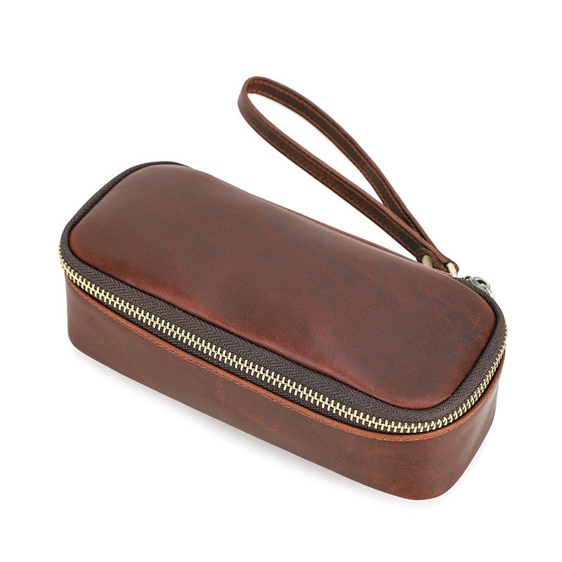 Cowhide zipper portable pipe bag (18.5 * 8.5 * 5.5cm)