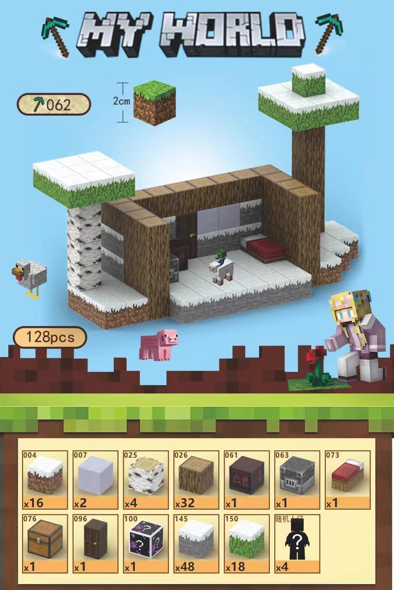 PIXEL CUBE Magnetic- [Snow Cabin] -128pcs+4dolls