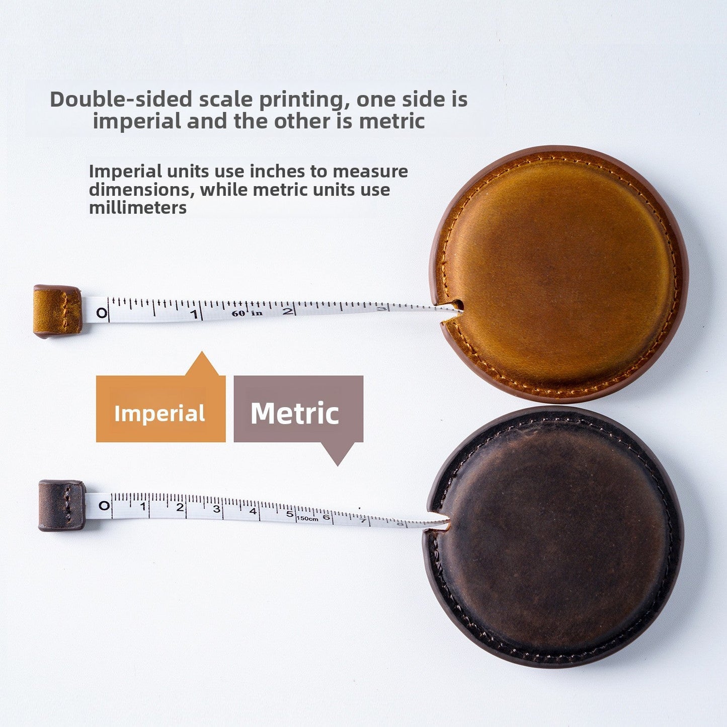 Crazy Horse leather handmade tape measure (solid color/engraved)