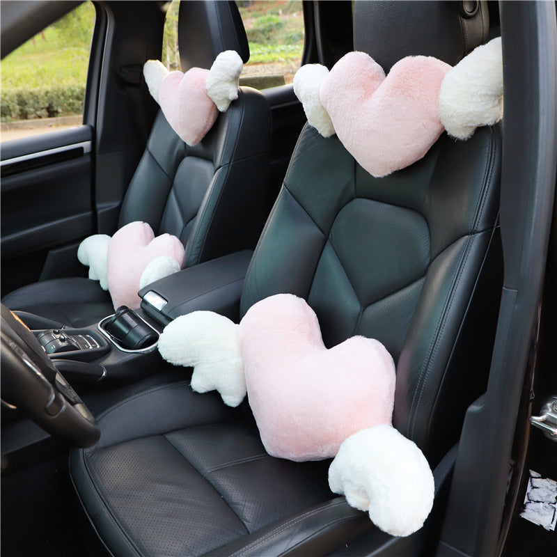 Plush Heart & Wings Car Headrest Neck Pillow