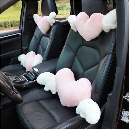 Plush Heart & Wings Car Headrest Neck Pillow
